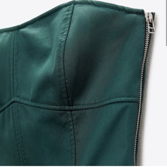 ZARA TOPSTITCHED MIDI DRESS emerald dress with top stitching, strapless bustier - Picture 9 of 16